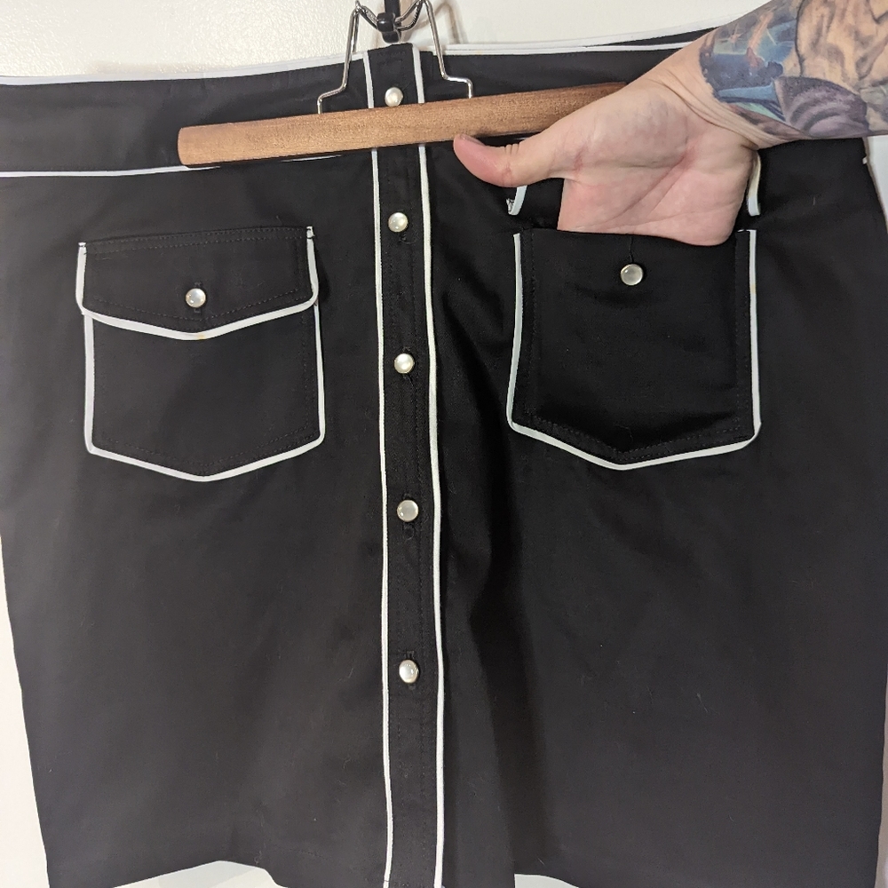 Lucky 13 Western Button Up Mini Skirt Black White pockets 2XL - Picture 3 of 12